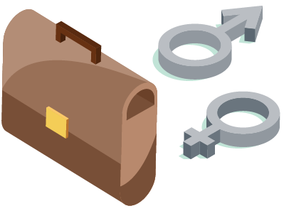 Illustration of a briefcase along side the female and male gender symbols