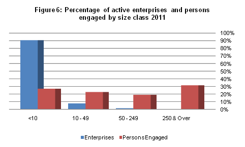 Figure 6 Percentage of active enterprises and persons engaged by size class 2011
