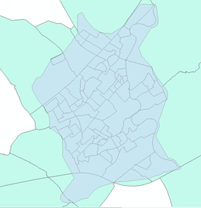 Example of small areas within a Built Up Area boundary including a multi-part polygon