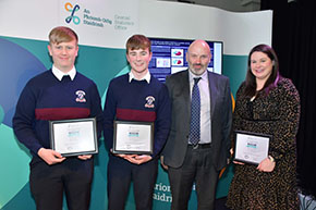 Second Place Winners Calum Agnew, Seb Lennon and Sophie Caine St. Mary's Diocesan School