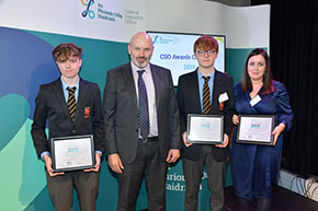  Order of Merit Prizewinners Adam Stapleton, Tadhg Cunniffe and Eileen Flanagan Ardscoil Rís