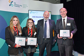 Third Place Prizewinners Elspeth McIntosh, Aifric Middleton Murphy and Stephen McLaughlin, Bandon Grammar School