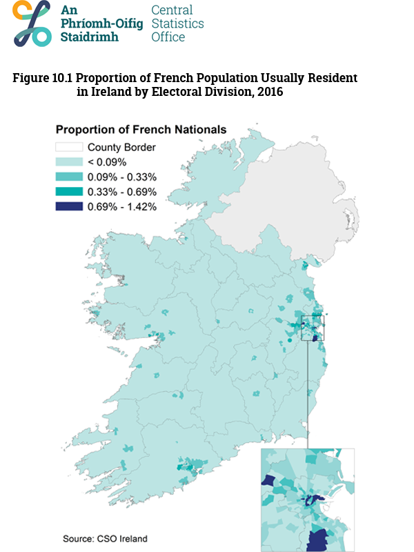 Figure 10.1 Proportion of French Population Usually Resident in Ireland by Electoral Division, 2016