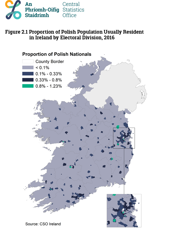 Figure 2.1 Proportion of Polish Population Usually Resident in Ireland by Electoral Division, 2016