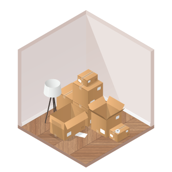 A room filled with cardboard packing boxes