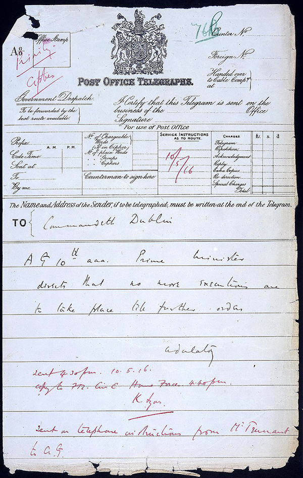 Telegram from British Prime Minister to cease executions