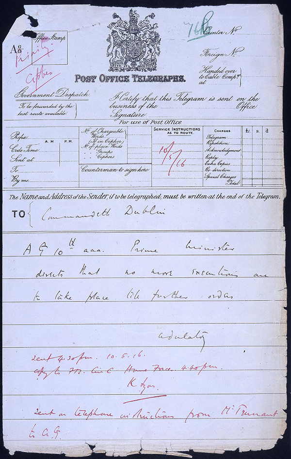 British Army telegram stopping executions