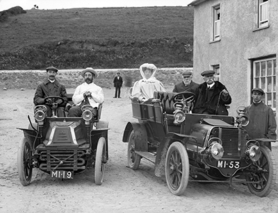 Mr. Meardon, Bonhamon mines, group in motor cars 1906. 