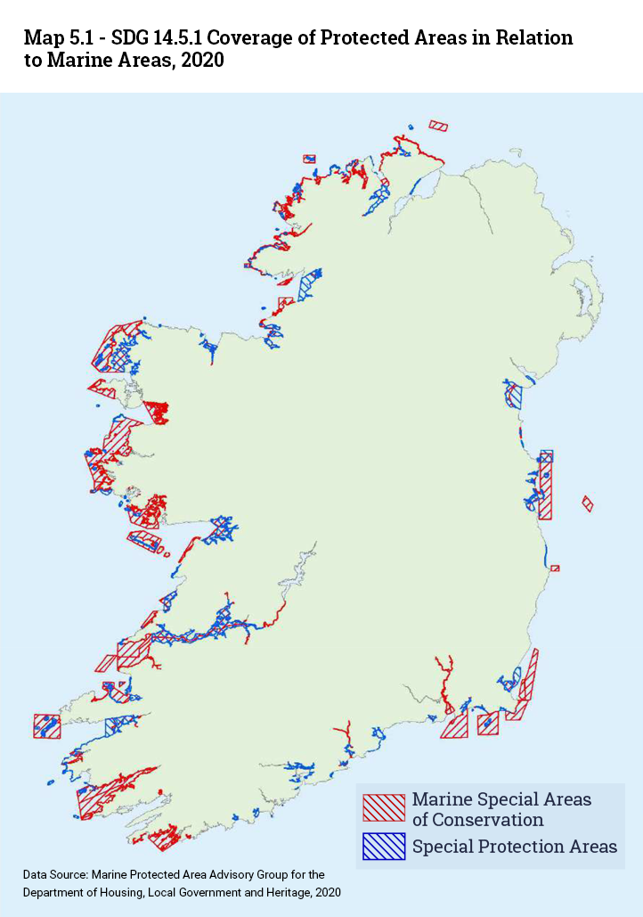 Map of Ireland showing coverage of protected areas in relation to marine areas