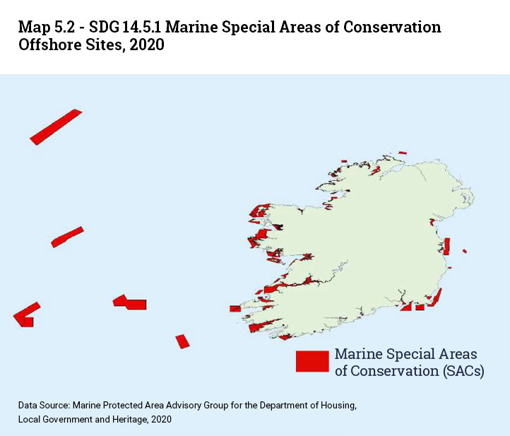 Map of Ireland showing marine special areas of conservation offshore sites