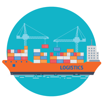 A container ship filled with shipping containers sails past cranes and a building visible in the background.