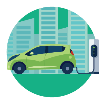 An Electric car plugged into a charger.