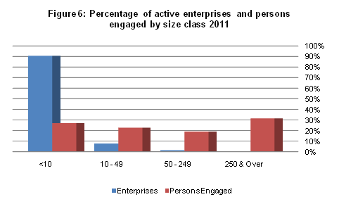 Figure 6 Percentage of active enterprises and persons engaged by size class 2011
