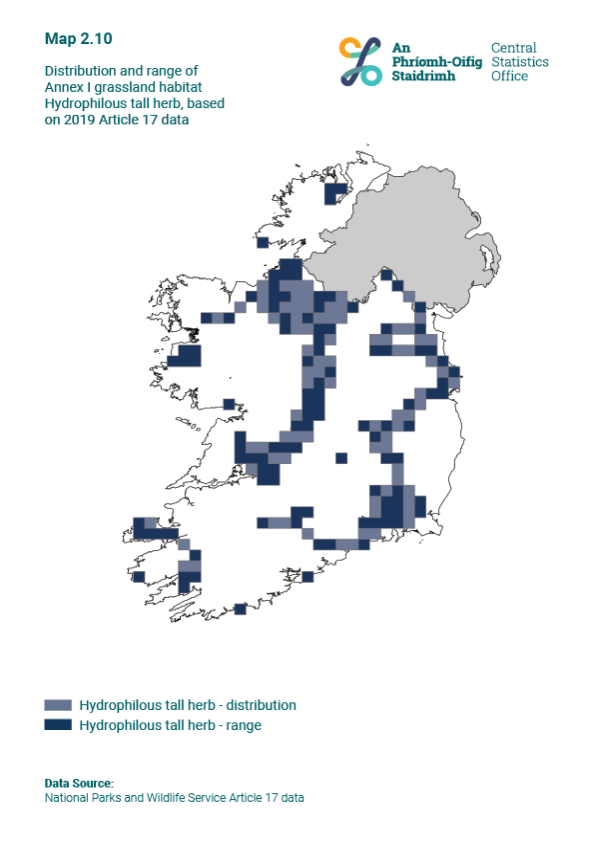 Map 2.10 Distribution and range of Annex I habitat Hydrophilous tall herb, based on 2019 Article 17 data