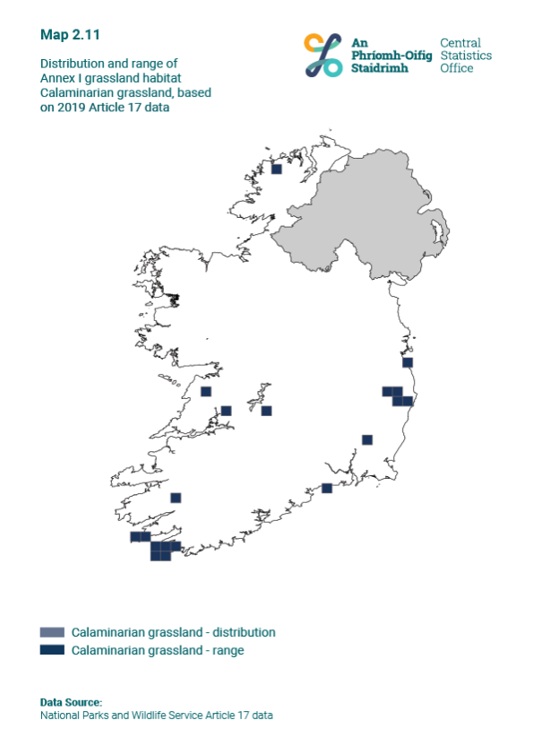 Map 2.11 Distribution and range of Annex I habitat Calaminarian grassland, based on 2019 Article 17 data