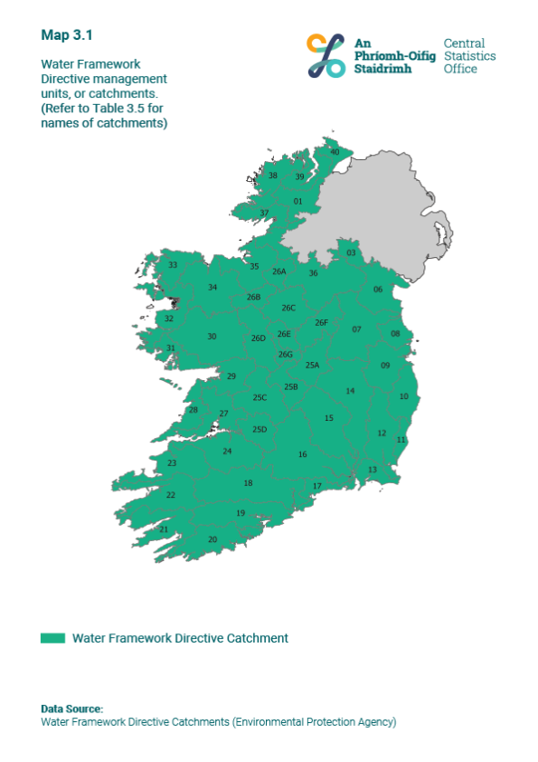 Map 3.1 Water Framework Directive management units, or catchments. (Refer to Table 3.5 for names of catchments)