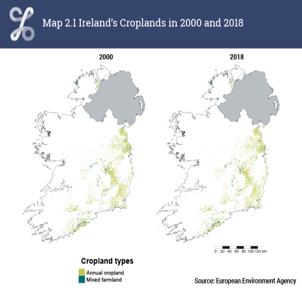 Map 2.1 Ireland’s Croplands in 2000 and 2018