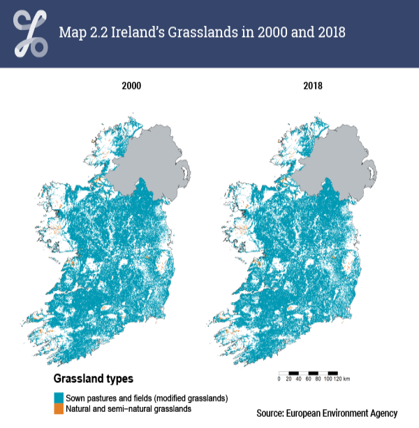 Map 2.2 Ireland’s Grasslands in 2000 and 2018