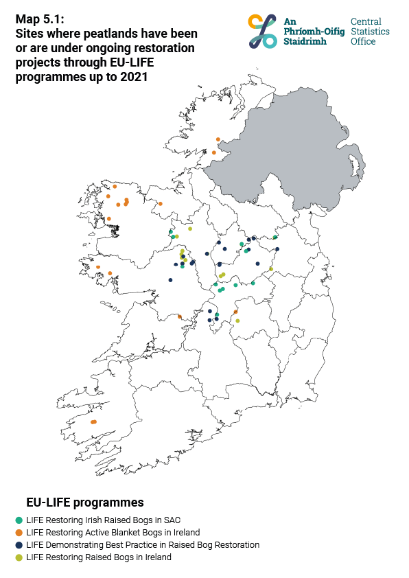 Frontier Publication - Peatlands and Heathlands 2021 Figure 5.1 Sites where peatlands have been restored or are under ongoing restoration through EU-LIFE programmes up to 2021