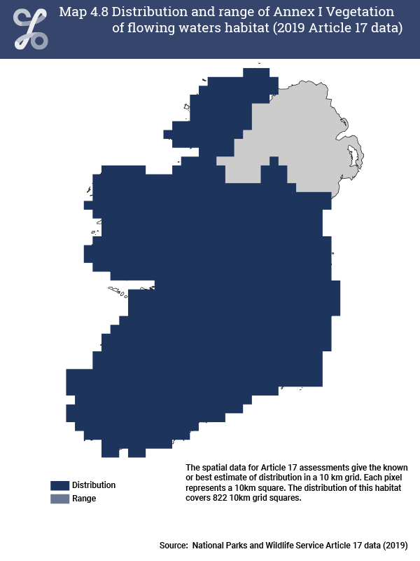 Map 4.8 Distribution and range of Annex I habitat Vegetation of flowing waters, based on 2019 Article 17 data