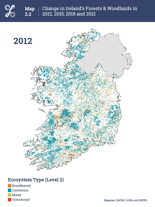 Map 2.2 Change in extent of Forests & Woodlands 2012-2021