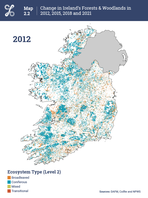 Map 2.2 Change in extent of Forests & Woodlands 2012-2021