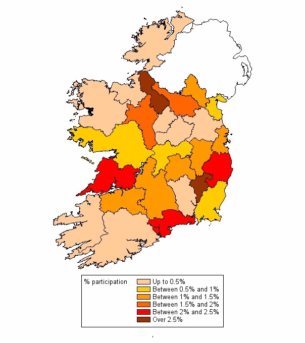 Map 1 Student participation in CensusAtSchool Phase 16 questionnaire classified 